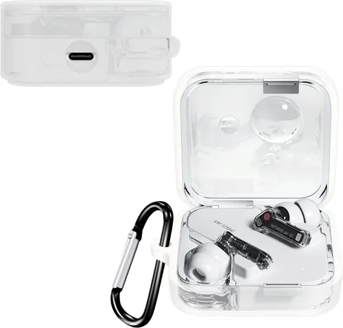 Vista 7 de Miimall Funda compatible con Nothing Ear 2, funda protectora de silicona con llavero antipérdida (negro)