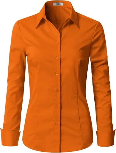 Vista 12 de EZEN - Blusa de manga larga, ajustada, elástica, con cuello de botones para mujer, para oficina, estilo formal, casual