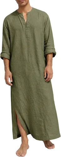 Vista 11 de Runcati Bata de caftán para hombre de manga larga Thobe Kurta Muslim Blanco