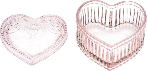 Vista 2 de COWFEX Joyero de cristal en forma de corazón con tapa para niñas y mujeres, organizador de almacenamiento de baratijas, caja decorativa para San