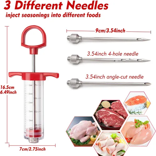 Vista 7 de Inyector de Carne, Kit de Inyector de Adobo de Plástico para Barbacoa de 1 oz, Jeringa Inyectora de Pavo