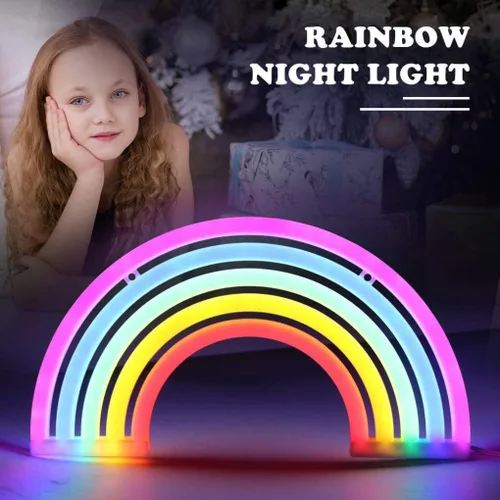 Vista 7 de Luz nocturna arcoíris para niños, letreros LED de neón arcoíris para decoración de pared, decoración de dormitorio, accesorios para el hogar