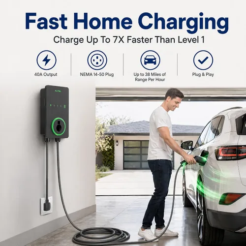 Vista 2 de Autel Cargador EV Nivel 2 40 Amperios Hogar Inteligente AI para Vehículo Eléctrico (EV) con Wi-Fi y Bluetooth, EVSE con Funda Integrada y Cable