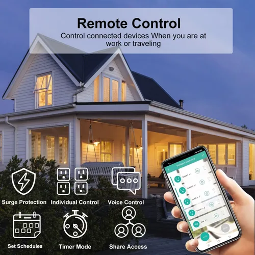 Vista 2 de ZigBee - Protector de sobretensiones inteligente, carga rápida inteligente, 4 tomas de corriente controladas individualmente, compatible con Alexa