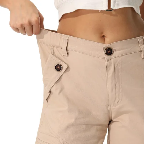 Vista 7 de Pantalones cargo de trabajo para mujer, de algodón, con 8 bolsillos, informal, estilo de combate militar
