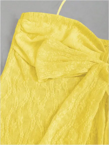 Vista 3 de SHENHE Top halter de encaje para mujer, nudo frontal, espalda descubierta, asimétrica, Y2k, coqueta, sin espalda, para salir