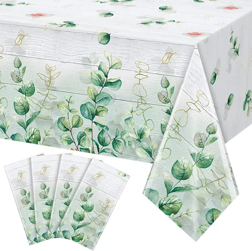 Vista 8 de Paquete de 8 manteles de hojas de eucalipto verde salvia, manteles de plástico de madera de primavera verde salvia, decoraciones de fiesta, manteles