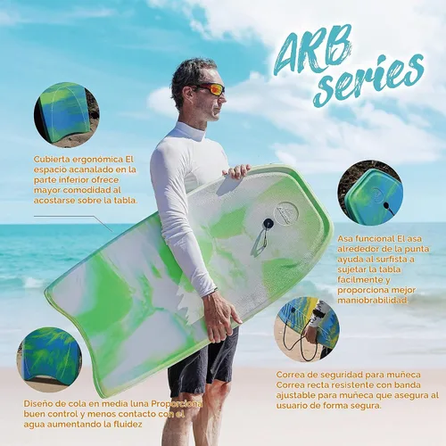 Vista 2 de ATUNAS Tablas de cuerpo, 33 a 43 pulgadas, bodyboard para playa con correa de muñeca, espuma sólida de PE/EVA impermeable de celda cerrada, surf