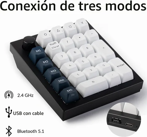 Vista 4 de Keychron Q0 Max - Numpad mecánico inalámbrico personalizado, 2.4 GHz/Bluetooth 5.1/bloc de números QMK con cable, RGB intercambiable en caliente