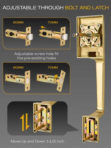 Vista 8 de EHOMEWARE Juego de manijas dobles para puerta delantera, paquete de 1 manija de puerta cuadrada de latón satinado, combinación de perilla de puerta