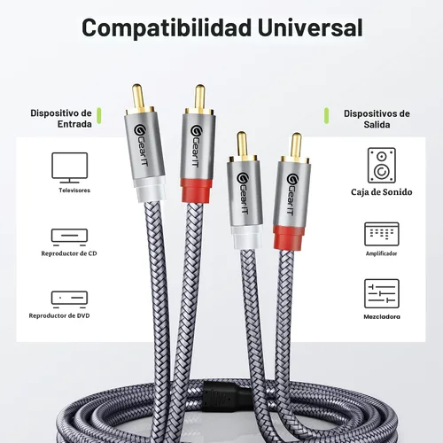 Vista 8 de GEARit Cable RCA (1 pie) 2RCA macho a 2RCA macho, cables de audio estéreo, cable RCA estéreo blindado trenzado para cine en casa, televisión de alta