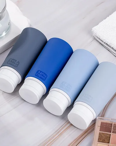 Vista 7 de Valourgo Botellas de viaje para artículos de tocador, botellas de viaje portátiles de 3.4 onzas aprobadas por la Tsa, tubos de viaje a prueba de Azul