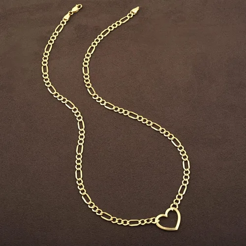Vista 3 de Jewelry Atelier Collares de corazón Figaro rellenos de oro dije de corazón relleno de oro amarillo de 14 quilates con cadena Figaro sólida