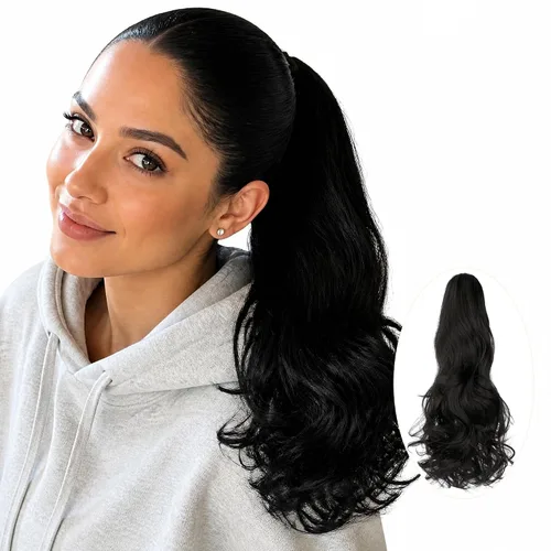 Vista 19 de Colas de caballo con clip para mujer, extensión de cola de caballo rizada de 18 pulgadas, 20 pulgadas, extensiones de cabello ondulado, color rubio
