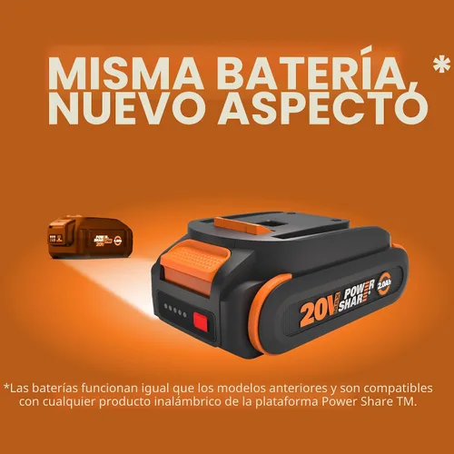 Vista 5 de Batería WORX de 20 V PowerShare de iones de litio de 2.0 Ah, 1 pieza, WA3669
