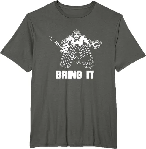 Vista 5 de Divertida camiseta gráfica de ropa de portero de hockey sobre hielo, Negro, S
