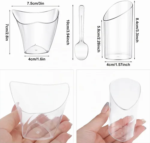 Vista 2 de Funtery Paquete de 300 mini tazas de postre de 3 onzas y 4 onzas con cucharas, tazas reutilizables de plástico transparente para yogur, parfait