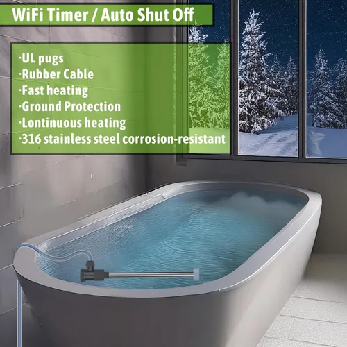 Vista 6 de Calentador de agua sumergible de inmersión de 1500 W para piscina y bañera de hidromasaje, calentador eléctrico portátil con apagado automático