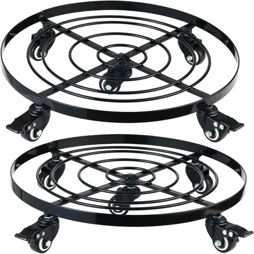 Vista 17 de Paquete de 3 posavasos de metal para plantas de 10.6 pulgadas, con ruedas, soporte rodante resistente para plantas con ruedas para interiores y Negro