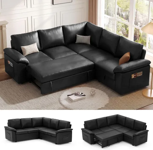 Vista 17 de Sofá Seccional Modular de 85 Pulgadas con Cama Extraíble, Sofá Cama Seccional en Forma de L de 5 Asientos con Almacenamiento, Sofás Seccionales