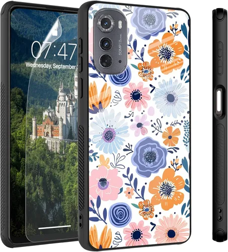Vista 24 de Funda para Motorola Moto Edge 2022, cubierta trasera de vidrio templado con protector de pantalla, funda protectora a prueba de golpes para Motorola