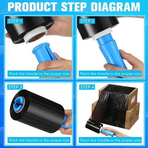 Vista 5 de Jutom 16 piezas de mini película elástica industrial, rollo retráctil de plástico para mover 2 asas de 5 pulgadas x 1000 pies, embalaje Negro