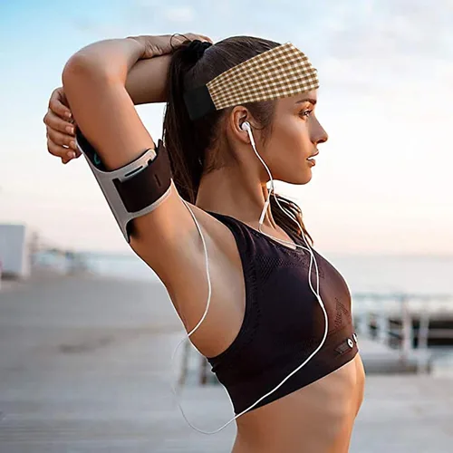 Vista 7 de Café Marrón Bronce Gingham banda elástica para el cabello para baloncesto baloncesto bandas elásticas para el cabello