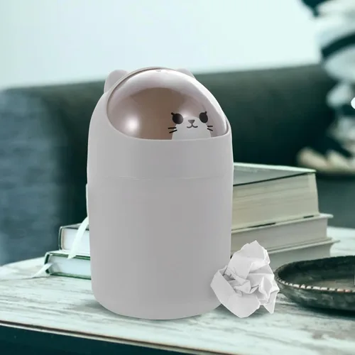 Vista 3 de Cabilock Mini basurero de escritorio para dormitorio, tapa para sala de estar, oficina, escritorio, "papelera de escritorio", tapa agitada