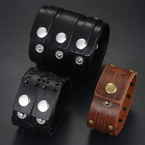 Vista 3 de Aroncent - Pulsera de piel trenzada punk para hombre