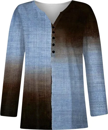 Vista 2 de Sudaderas de manga larga para mujer, cuello en V, con estampado de botones, cómoda, casual, a la moda, túnica para otoño