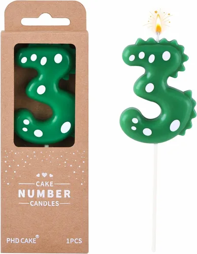 Vista 8 de PHD CAKE Velas de cumpleaños de 7.01 cm de dinosaurio verde con números del 5, velas de dinosaurio con números, velas de número para pastel