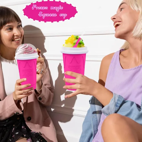 Vista 7 de Taza de 500ML para Slushie Maker, Tazas mágicas de congelación rápida para batidos caseros y helados, Taza de Slushy Maker de doble capa y presión