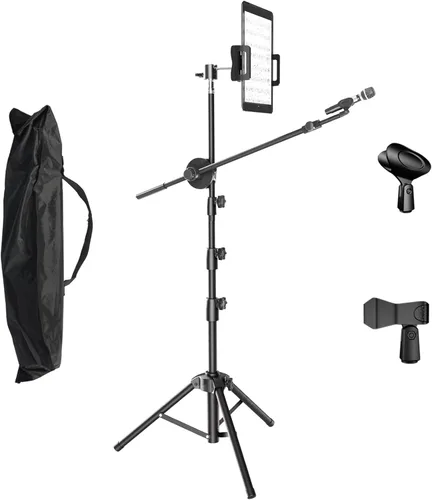 Vista 6 de KEREAL Soporte de micrófono para cantar para la mayoría de micrófonos, soporte de micrófono de cuello de cisne, altura ajustable de 21 a 75