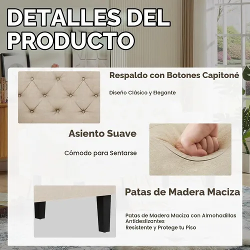 Vista 4 de Banco Settee con Respaldo Mini Sofá para Comedor Sala de Estar Entrada Moderno Banquette Tapizado con Botones Capitoné Loveseat Sofá con Patas