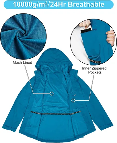 Vista 3 de 33,000ft Chaqueta impermeable plegable para mujer, ligera, impermeable con capucha, chaqueta de ciclismo, rompevientos