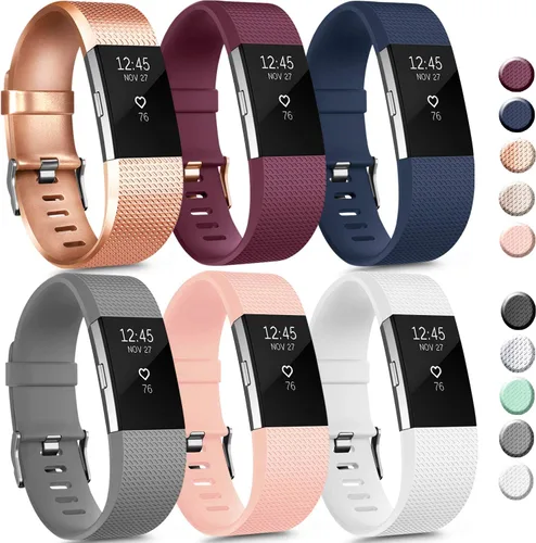 Vista 9 de Paquete de 6 correas deportivas compatibles con Fitbit Charge 2, pulseras de repuesto ajustables para mujeres y hombres, pequeñas y grandes