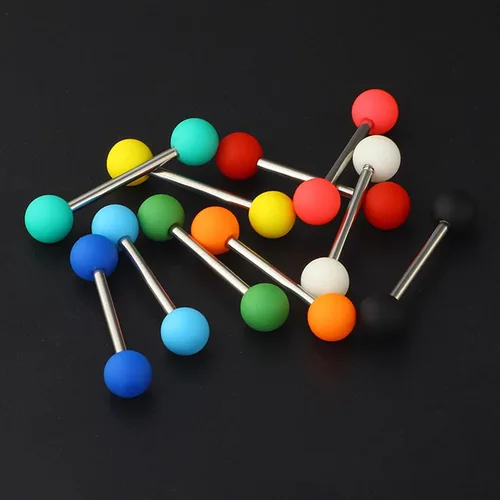 Vista 4 de Anillos de pezón de acero inoxidable 14G, bolas acrílicas sólidas, barras rectas, lengua, anillo de 0.630 in (58 pulgadas) para piercing corporal