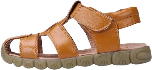 Vista 4 de DADAWEN - Sandalias deportivas de cuero para niños y niñas, puntera cerrada, para exteriores (para bebés, niños pequeños y grandes)