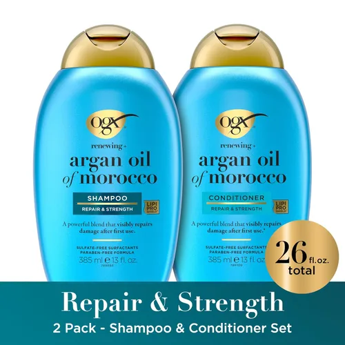 Vista 2 de OGX Renewing + Argan Oil of Morocco - Juego de champú y acondicionador reparador de daños que ayuda a fortalecer y reparar el cabello seco y dañado