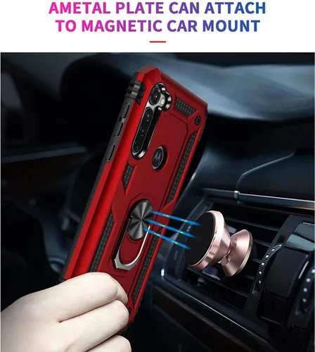 Vista 3 de TJS Funda compatible con Motorola Moto G Stylus 2020, resistente a los impactos, anillo de metal, soporte magnético, funda protectora (negro)
