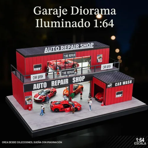 Vista 3 de Display Case for Hot Wheels 1:64 Toy Car Garage Lighted,Auto Repair Scene 82055
