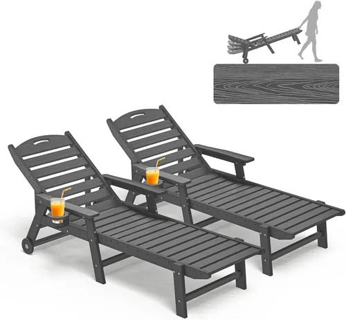 Vista 14 de Plawdlik Silla de salón para exteriores HDPE con ruedas rodantes, color Blanco