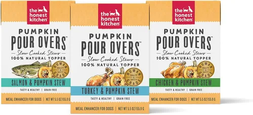 Vista 9 de The Honest Kitchen Pumpkin POUR OVERS - Toppers húmedos para perros (paquete de 12), 5.5 onzas, estofado de pollo