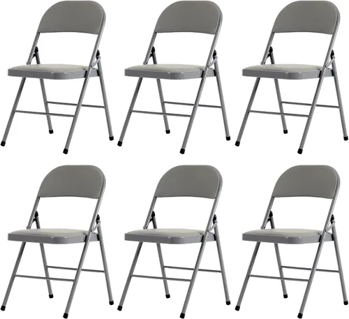 Vista 21 de Paquete de 4 sillas plegables negras, sillas plegables acolchadas con asiento y respaldo de piel sintética, sillas plegables de metal portátiles