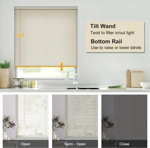 Vista 3 de LazBlinds sin herramientas sin taladro persianas mini de vinilo de 1 pulgada, persianas inalámbricas para ventanas, persianas y cortinas