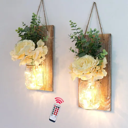 Vista 54 de Decoración rústica de madera para colgar en la pared con tira de luces LED para sala de estar y dormitorio modernos, estilo campestre inspirador