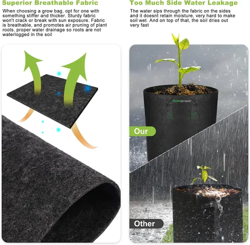 Vista 3 de Paquete de 5 bolsas de cultivo de 3 galones, macetas de cultivo de plantas de tela no tejida de alta resistencia para verduras Heavy Duty