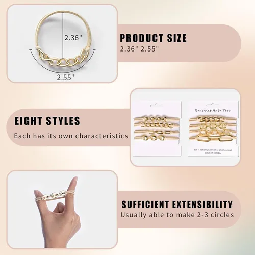 Vista 3 de Lazos para el cabello sin daños, accesorios para el cabello, 8 piezas prácticas elásticas lindas bandas para el cabello, joyería de moda para cola