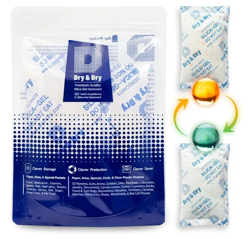 Vista 23 de Dry & Dry - Paquetes de gel de sílice naranja indicador de 1 gramo, deshumidificadores desecantes, paquetes de gel de sílice seguros para alimentos