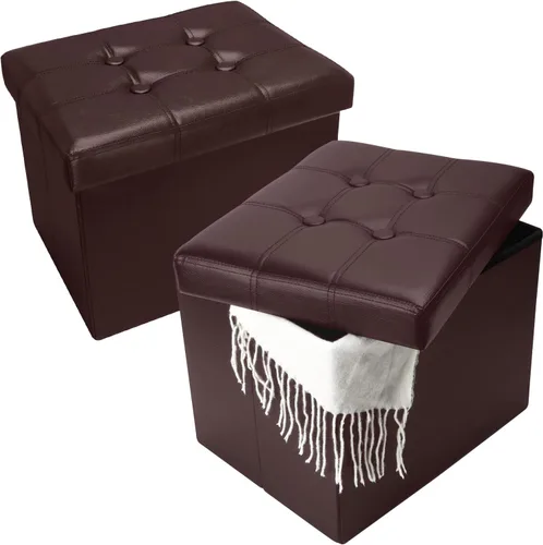 Vista 10 de Bsketa Otomana de Almacenamiento, Taburete Plegable con Asiento Acolchado de Espuma Más Gruesa, Otomana Pequeña de Cuero para Almacenamiento, Banco